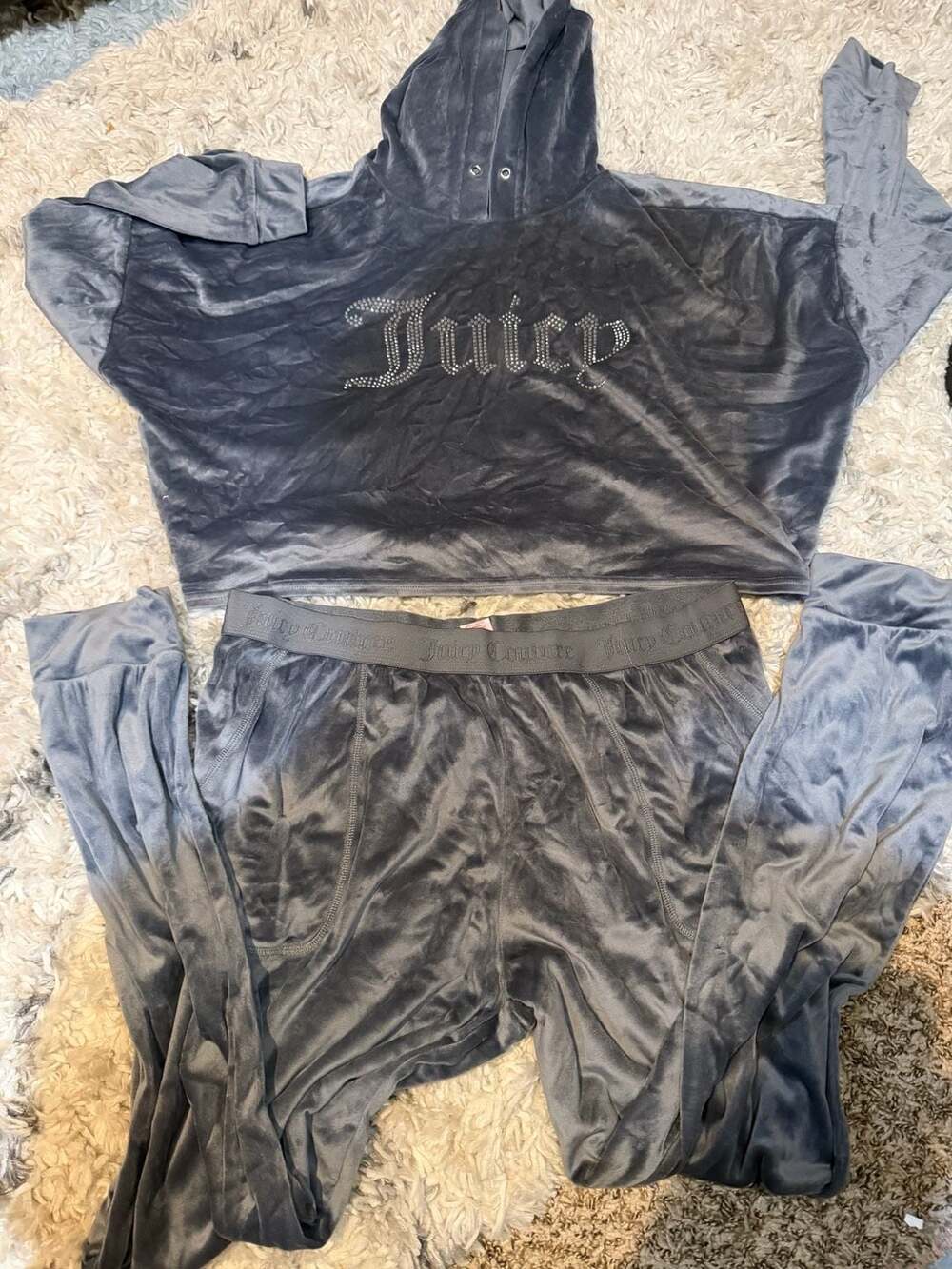 Juicy Couture Velour Sleepwear Studded Logo Hooded Lounge Set